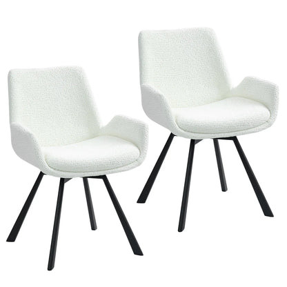 Signy Swivel Dining Chair - Ivory Chenille Upholstery - Set of 2