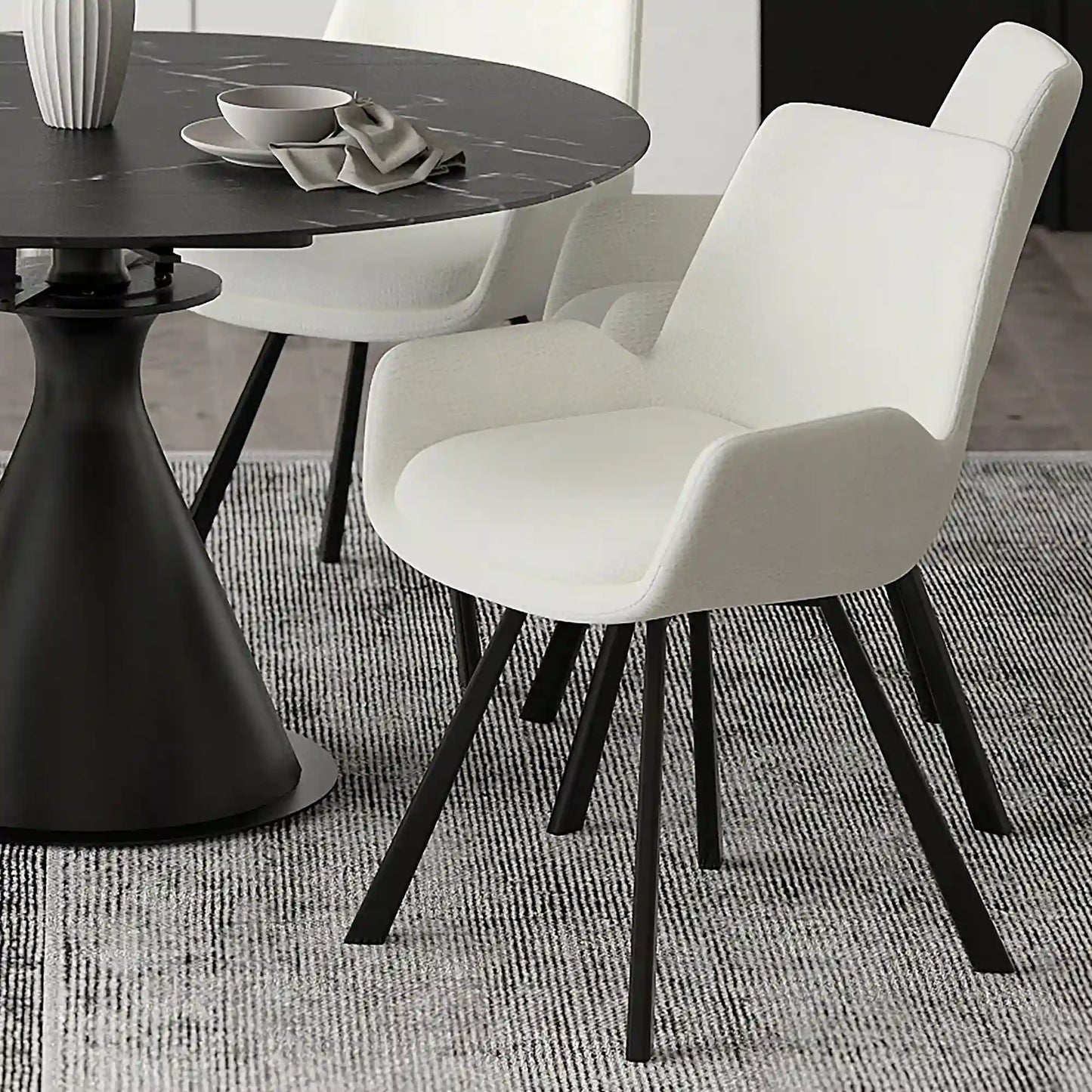 Signy Swivel Dining Chair - Ivory Chenille Upholstery - Set of 2