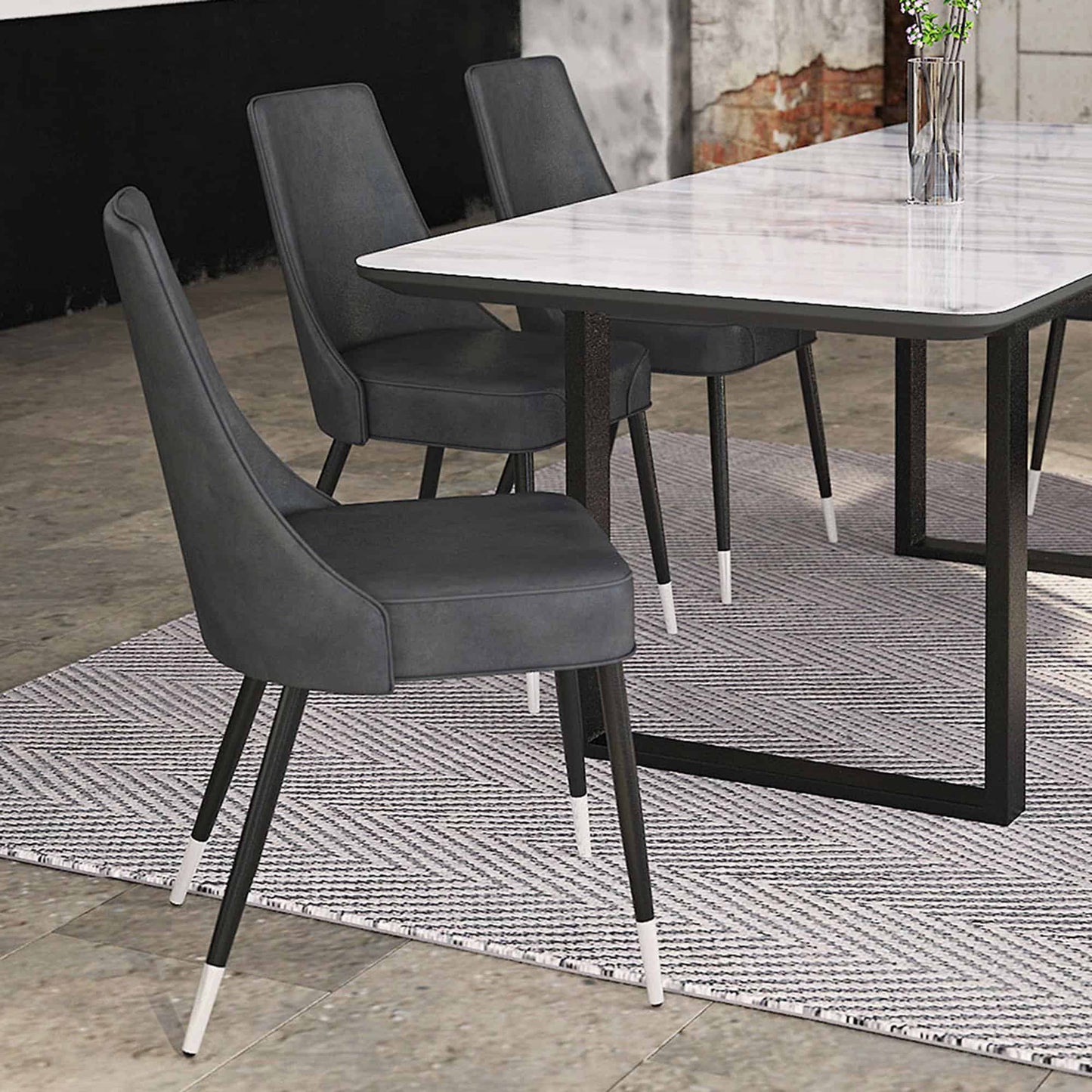 Silvano Dining Chair, in Faux Leather with Black Metal Legs - Set of 2