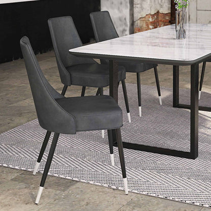 Silvano Dining Chair, in Faux Leather with Black Metal Legs - Set of 2