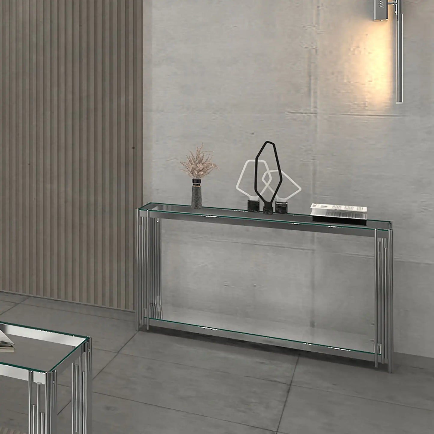 Gold Console Table with Glass Shelves - Modern Art Deco Style