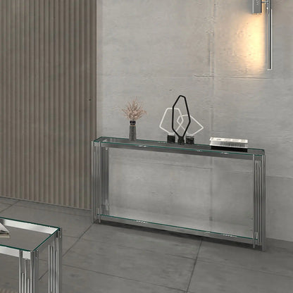 Gold Console Table with Glass Shelves - Modern Art Deco Style