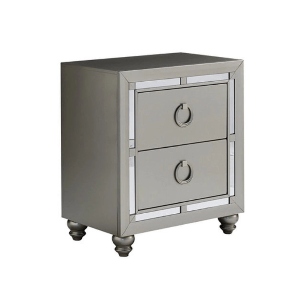 Silver nightstand with two drawers