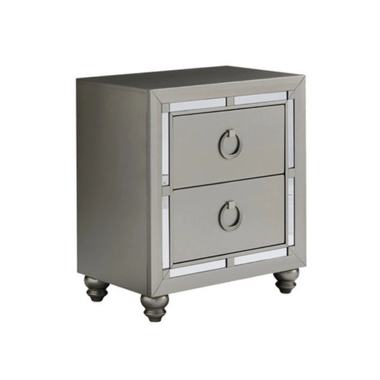 Silver nightstand with two drawers