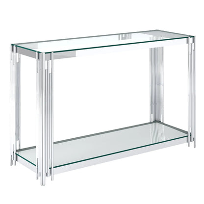 Gold Console Table with Glass Shelves - Modern Art Deco Style