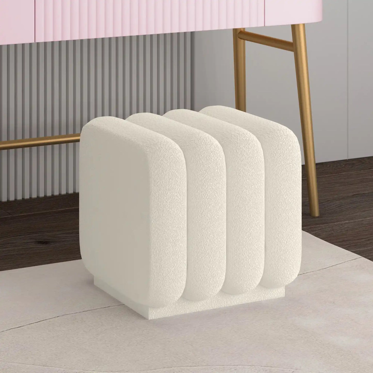 Small Bouclé Ottoman with Modern Tufted Design