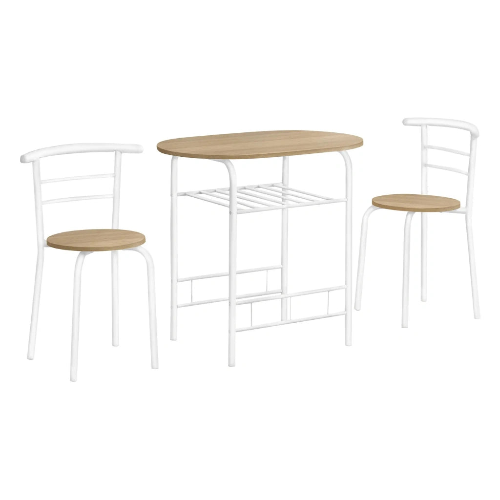 Small Dining Set For 2 People - Wood-Look Table & White Metal Chairs
