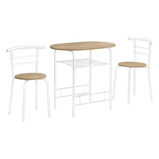 Small Dining Set For 2 People - Wood-Look Table & White Metal Chairs