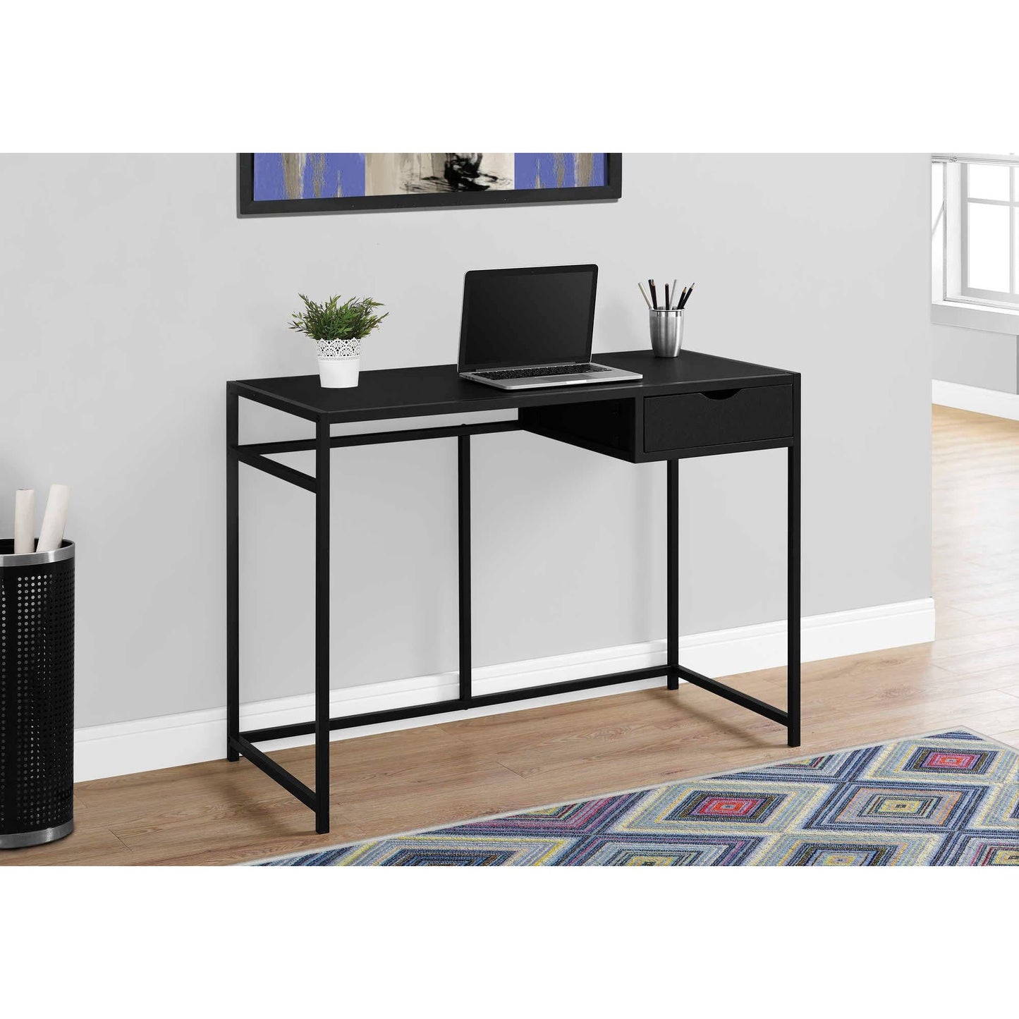 42" Compact  Computer Desk - Black Finish with Storage Drawer