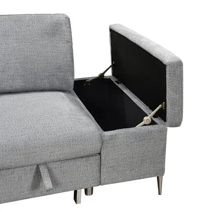 Gray sofa bed with storage compartment 