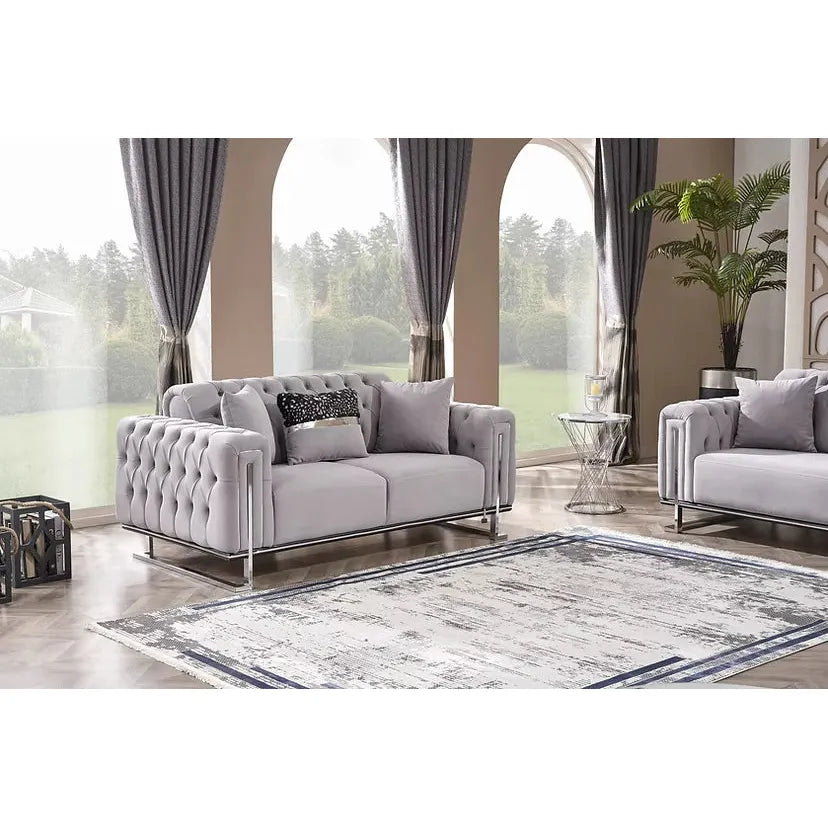 DREAMS Sofa Set with Stainless Steel Legs and Convertible Bed - Light Gray
