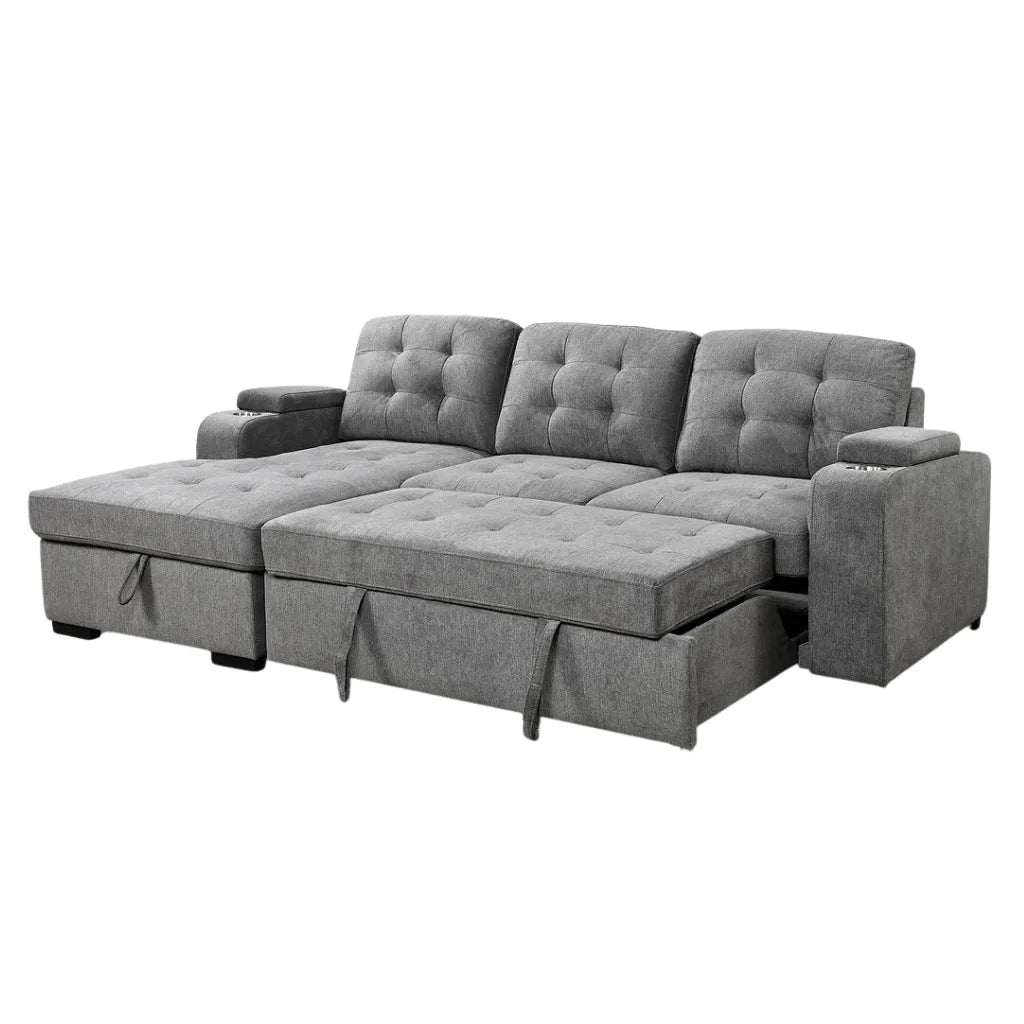 Soft Grey Sofa Bed Sectional with Storage & Cup Holders at an affordable price