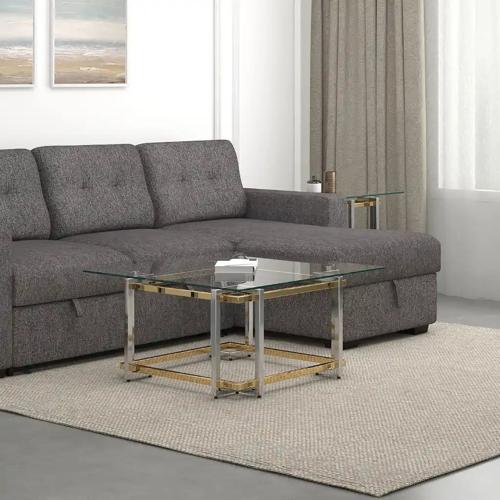 Florina Modern Glass Coffee Table in Silver & Gold