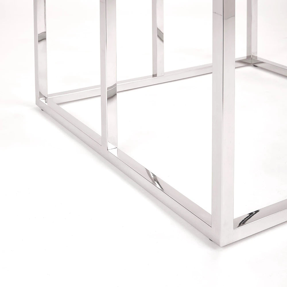 Stainless Steel End Table with Tempered Glass Top - For Living Room