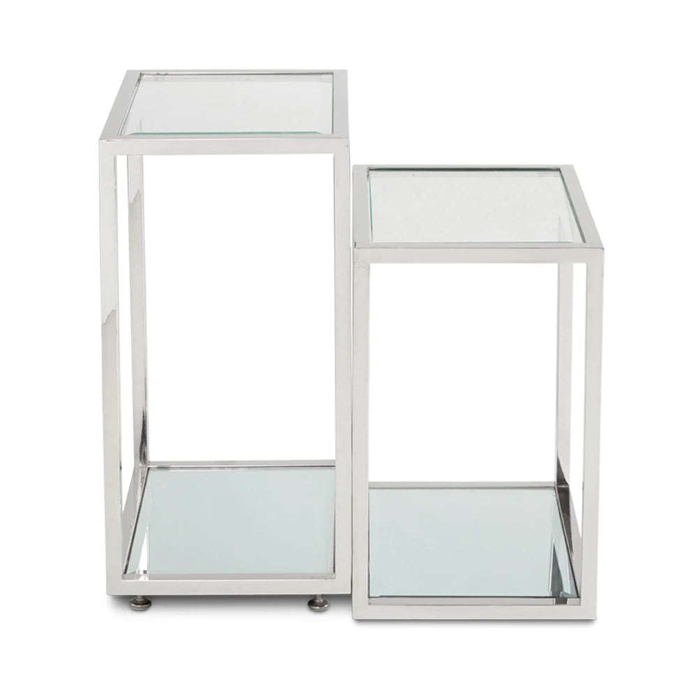 Multi-Level Stainless Steel End Table – Tempered Glass Top & Steel Frame
