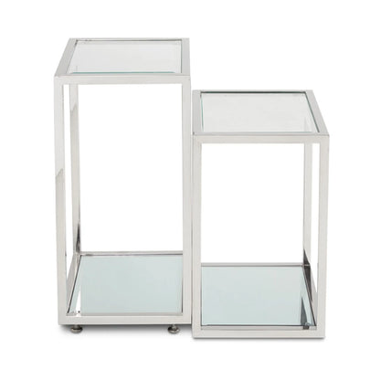 Multi-Level Stainless Steel End Table – Tempered Glass Top & Steel Frame