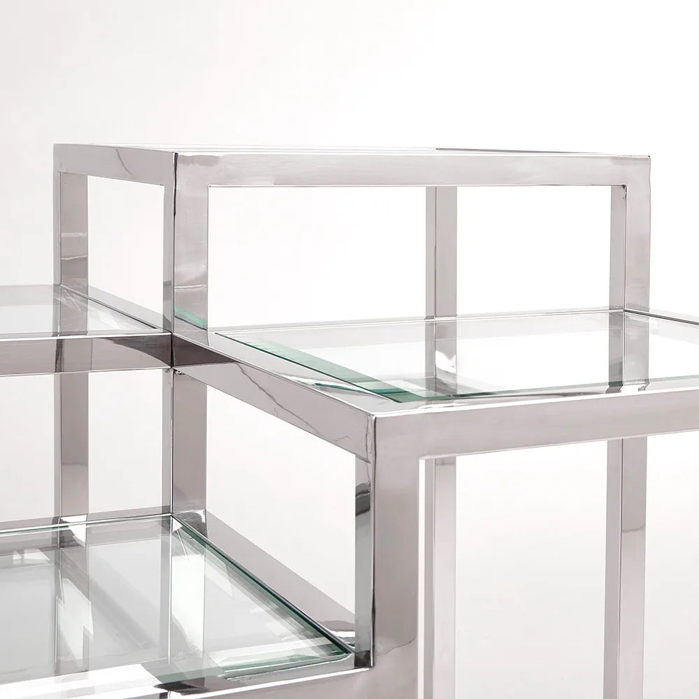 Stainless Steel End Table with Tempered Glass Top - For Living Room