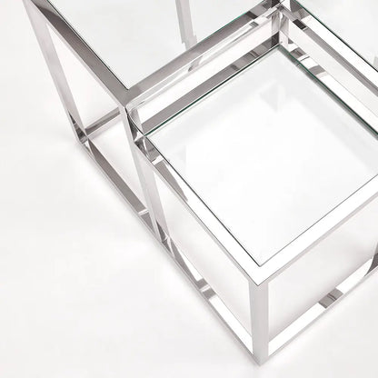 Stainless Steel End Table with Tempered Glass Top - For Living Room