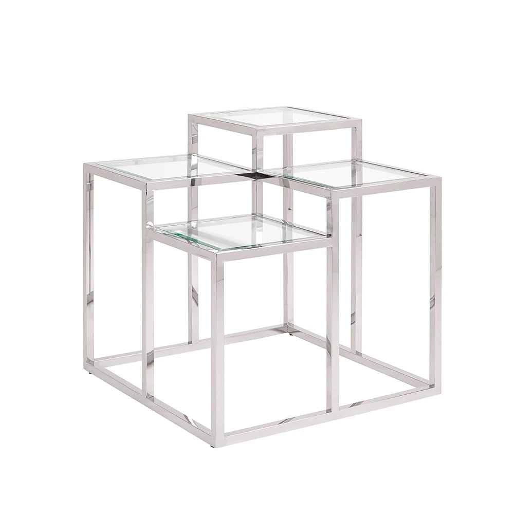 Stainless Steel End Table with Tempered Glass Top - For Living Room