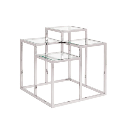 Stainless Steel End Table with Tempered Glass Top - For Living Room