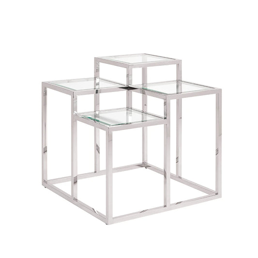 Stainless Steel End Table with Tempered Glass Top - For Living Room