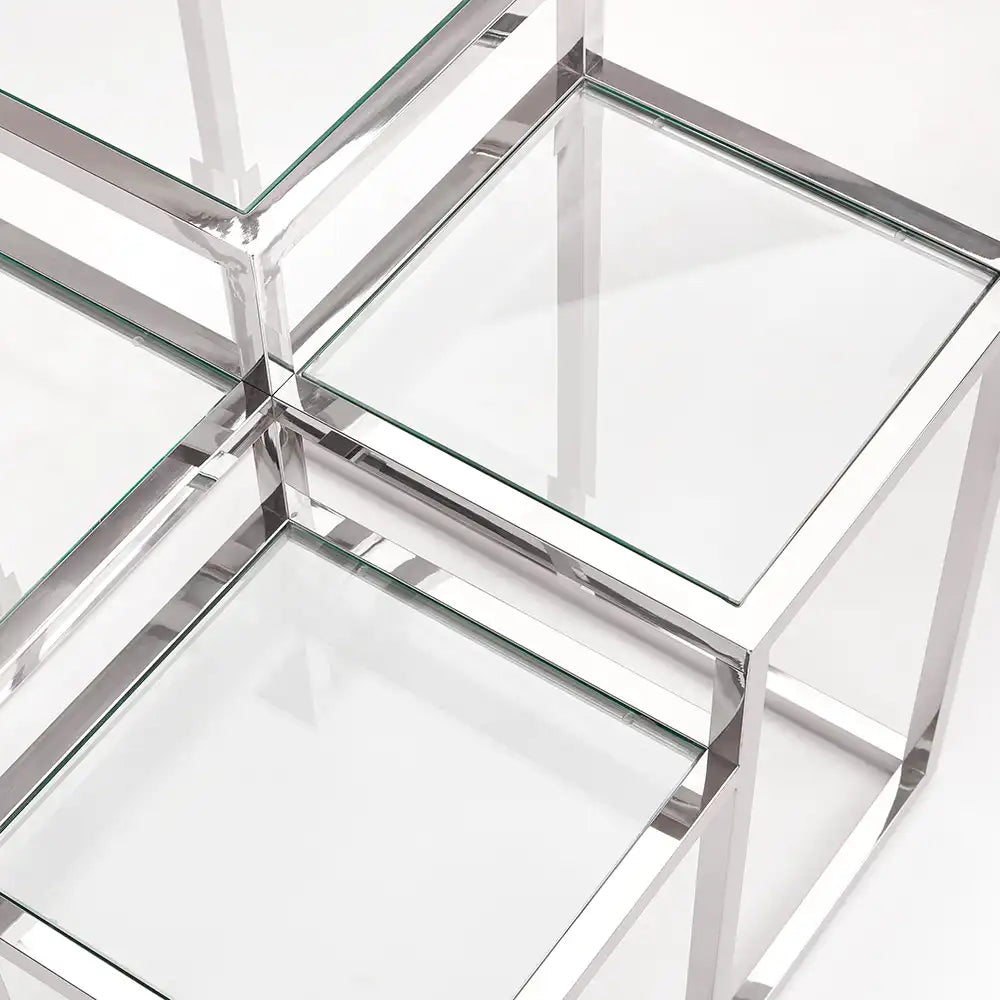 Stainless Steel End Table with Tempered Glass Top - For Living Room