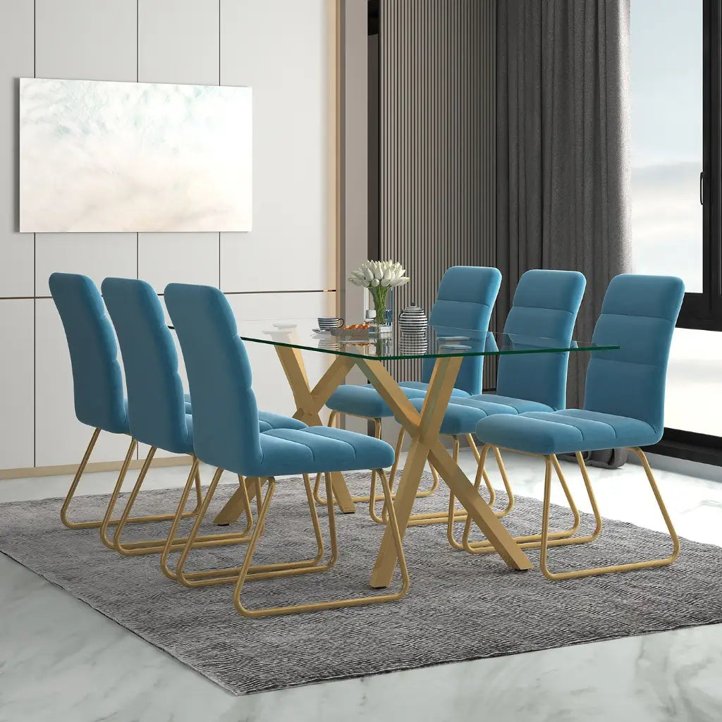 Stark 71 Modern Glass Dining Table with Metal Geometric Base