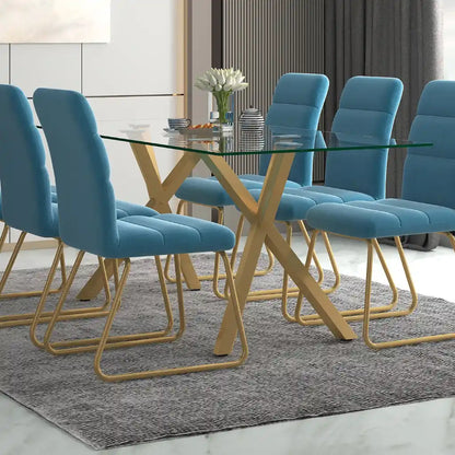Stark 71 Modern Glass Dining Table with Metal Geometric Base