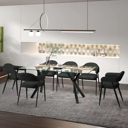 Stark/Archer 7pc Glass Dining Table Set – Modern Black Frame Table