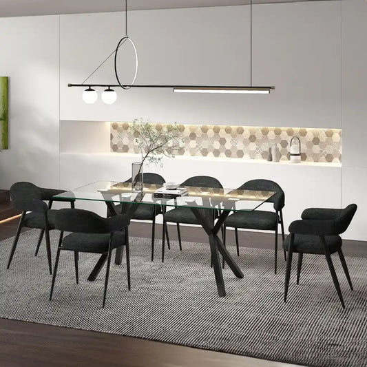 Stark/Archer 7pc Glass Dining Table Set – Modern Black Frame Table