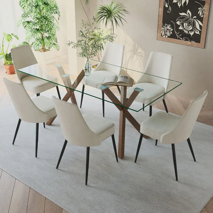 Stark/Koda 7pc Glass Dining Table Set With Walnut Table