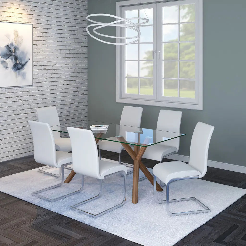 Stark/Maxim 7pc Glass Dining Table Set With Faux Leather Chairs