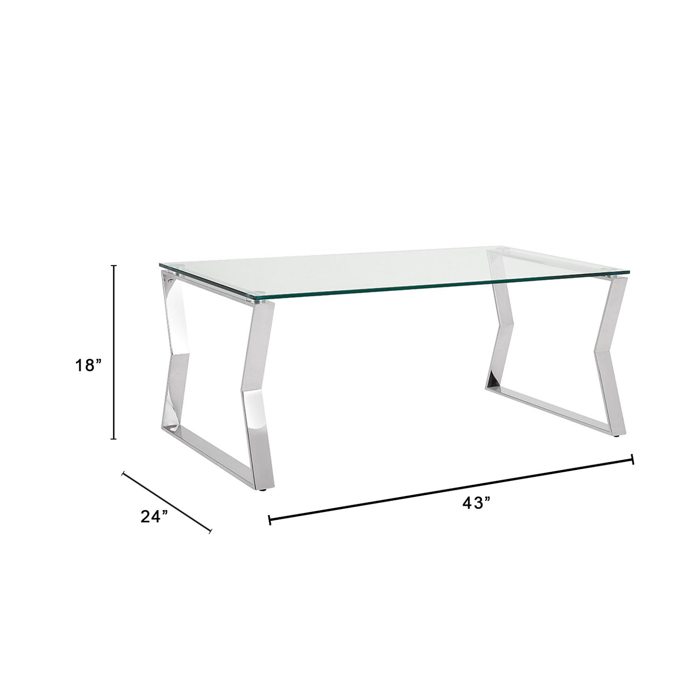 Noa Stainless Steel Coffee Table with Tempered Glass Top