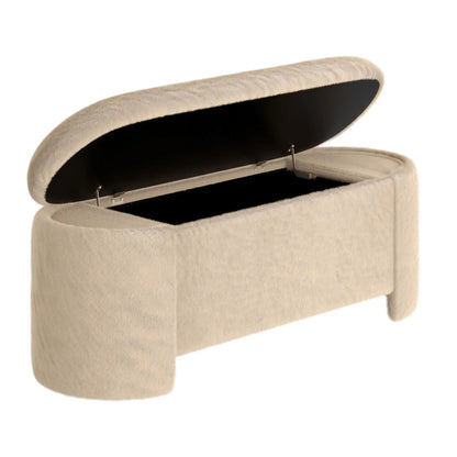 Selene Faux Fur Storage Ottoman – Modern Dark Beige Bench