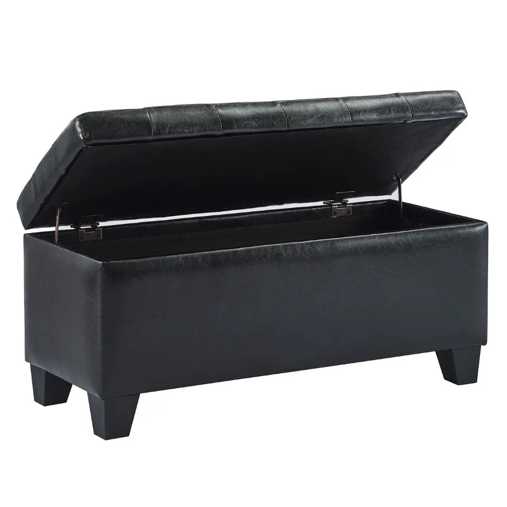 Winston Black Storage Ottoman Bench – Faux Leather & Deep Storage