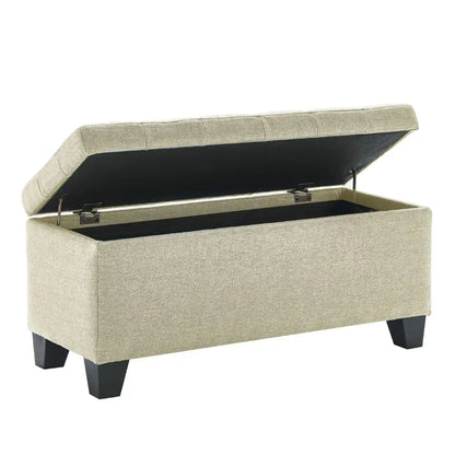 Lila Storage Ottoman Bench with Tufted Top in Beige or Grey