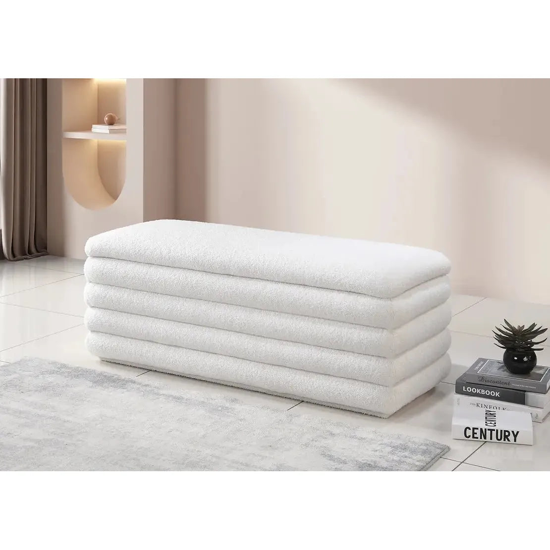 Storage Bench in White Teddy Fabric
