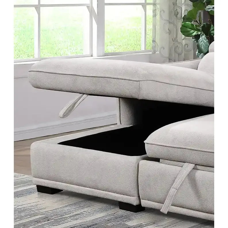 Light gray sofa with a storage ottoman 
