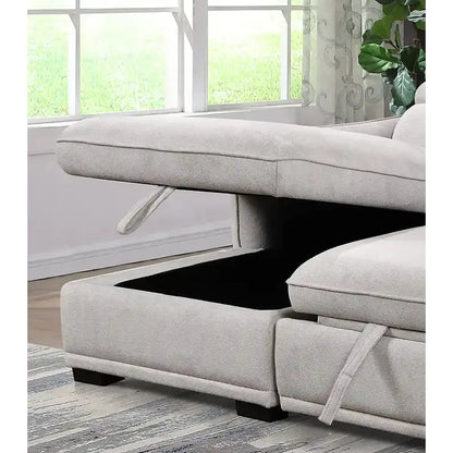 Light gray sofa with a storage ottoman 