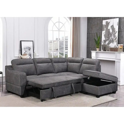 Gray sectional sofa with storage drawers for living room 