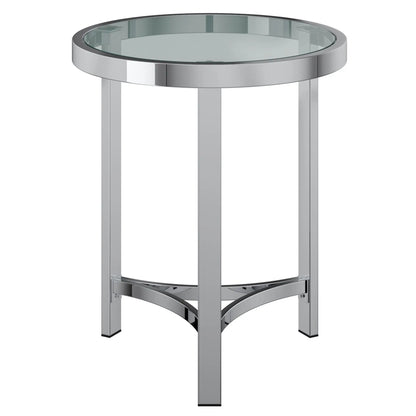Strata Round Chrome Glass Side Table with Tempered Glass Top