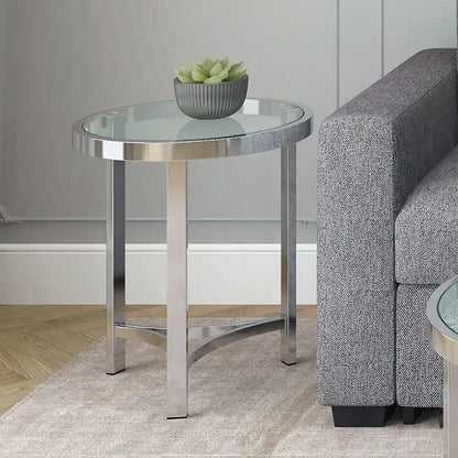 Strata Round Chrome Glass Side Table with Tempered Glass Top
