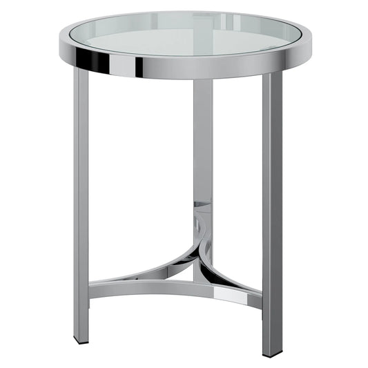 Strata Round Chrome Glass Side Table with Tempered Glass Top