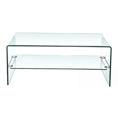 Stylish Bent Glass Coffee Table With Shelf –Sleek Curved Design