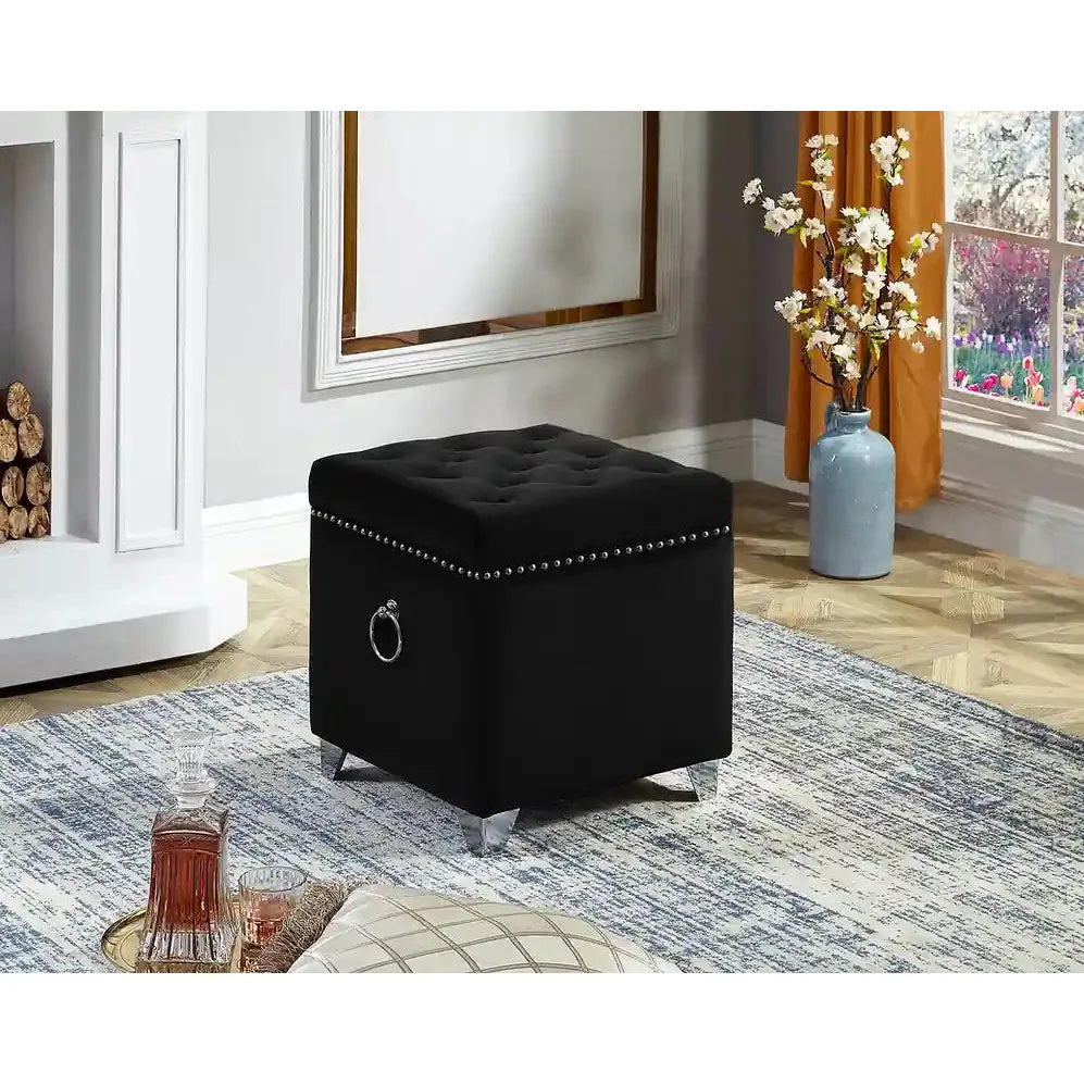 Black tufted ottoman for living room 