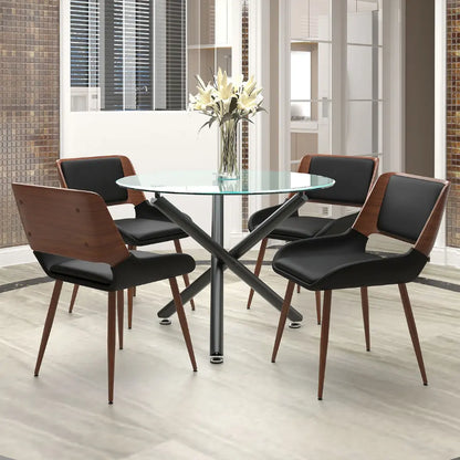 Suzette/Hudson 5pc Glass Dining Set With Modern Black Table