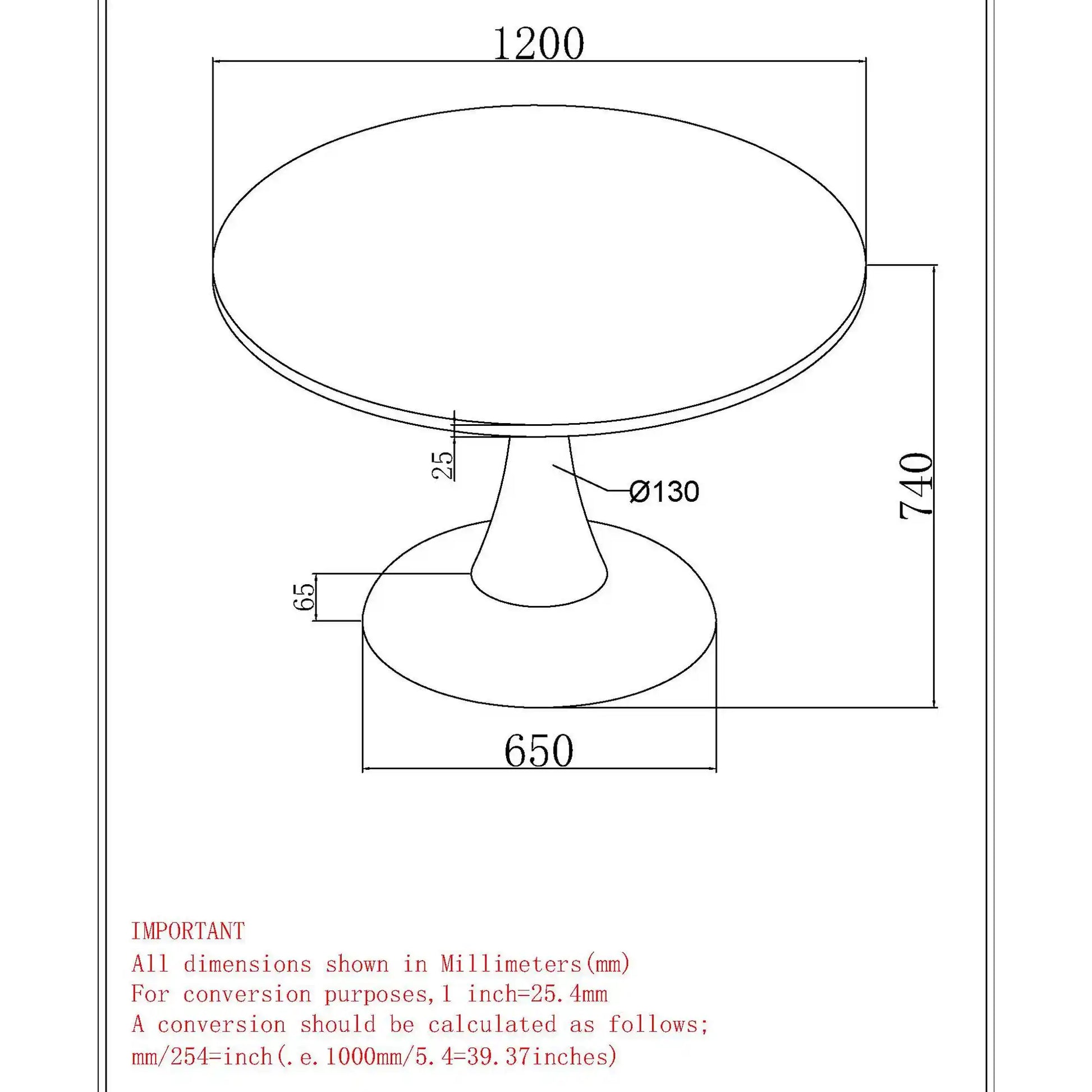 Table Dimension of Zilo/Zeke 7pc Round Dining Table Set