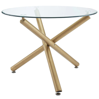 Glass Dining Table Set – Carmilla 5pc Gold & Grey Dining Room Set