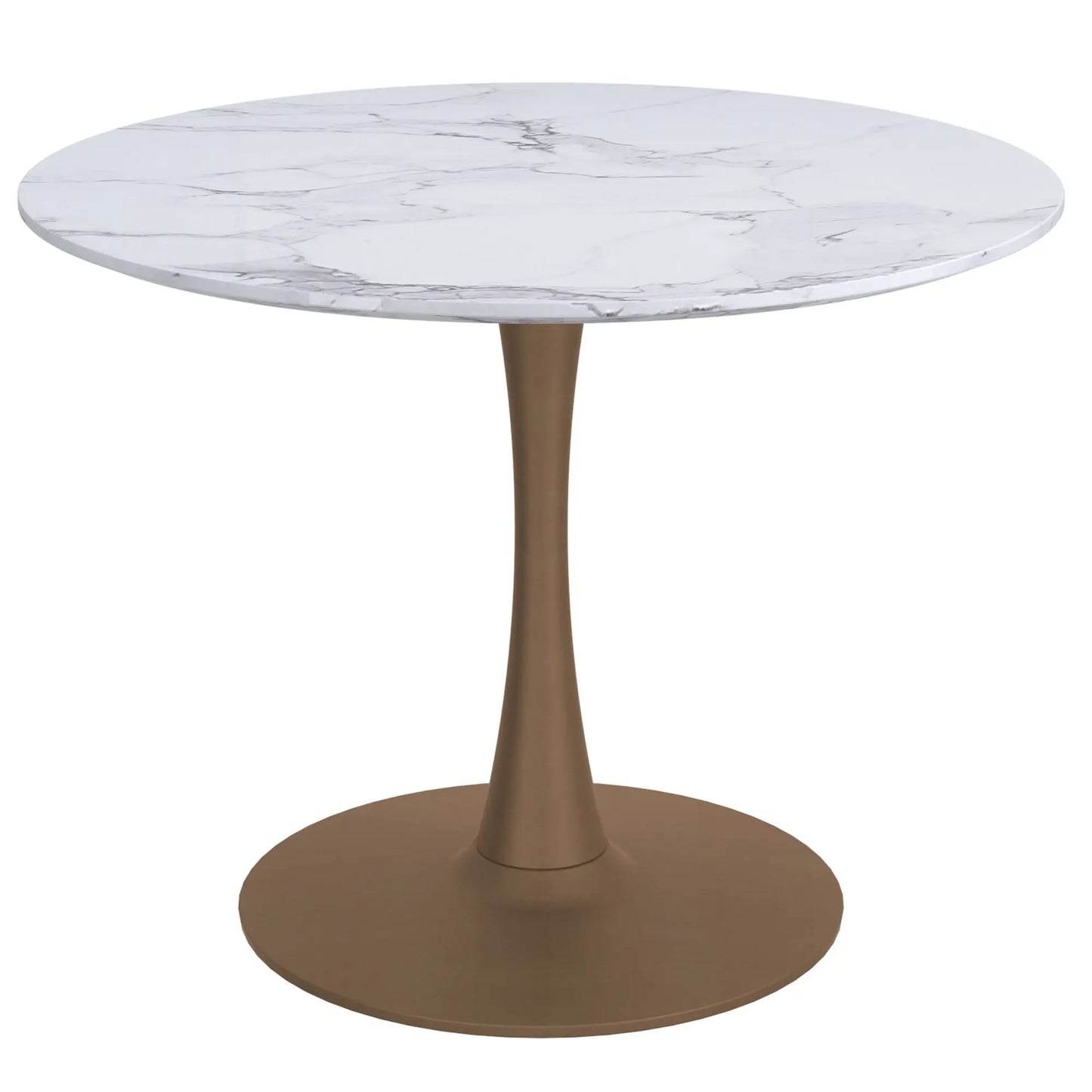 Round table with marble top and bronze base on a white background