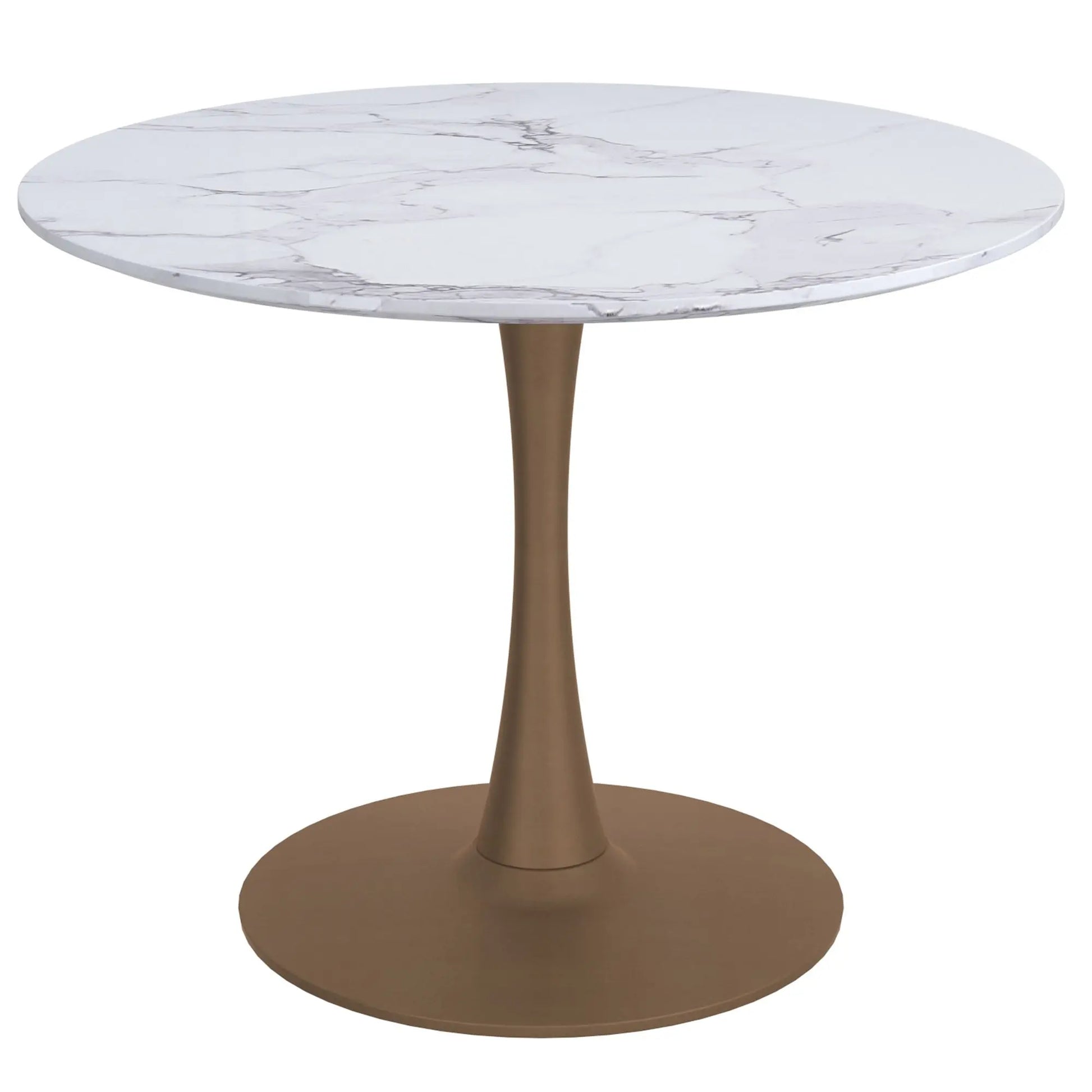 Round table with marble top and bronze base on a white background